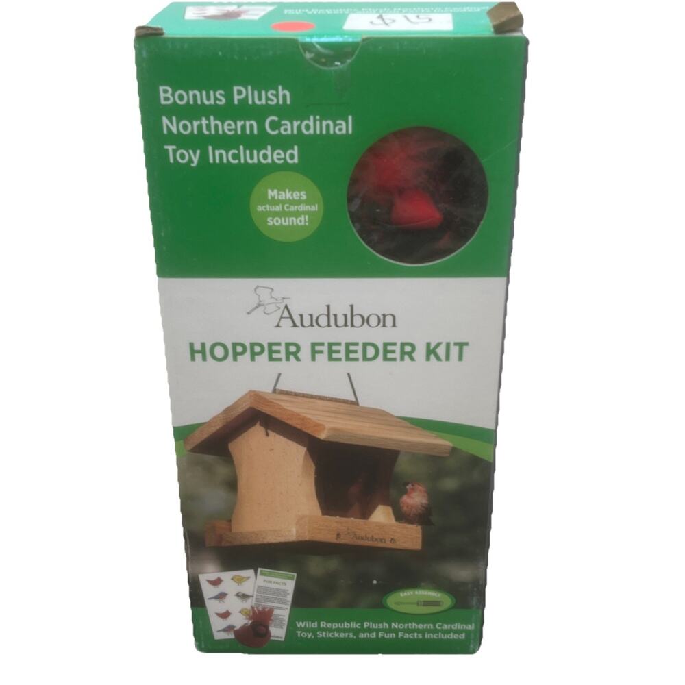 Audubon Hopper Feeder Kit with Wild Republic Plush Cardinal Toy. {B2}.